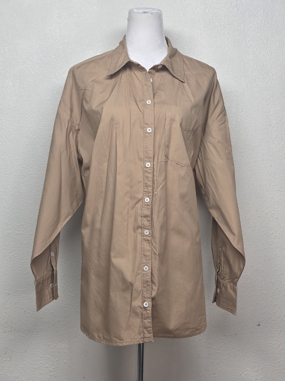 Maeve by Anthropologie Taupe Button Up Oversized Blouse Sz 1X - Picture 6 of 13